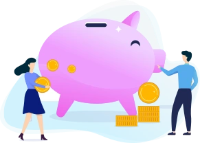 貯金箱にお金をいれるイラスト